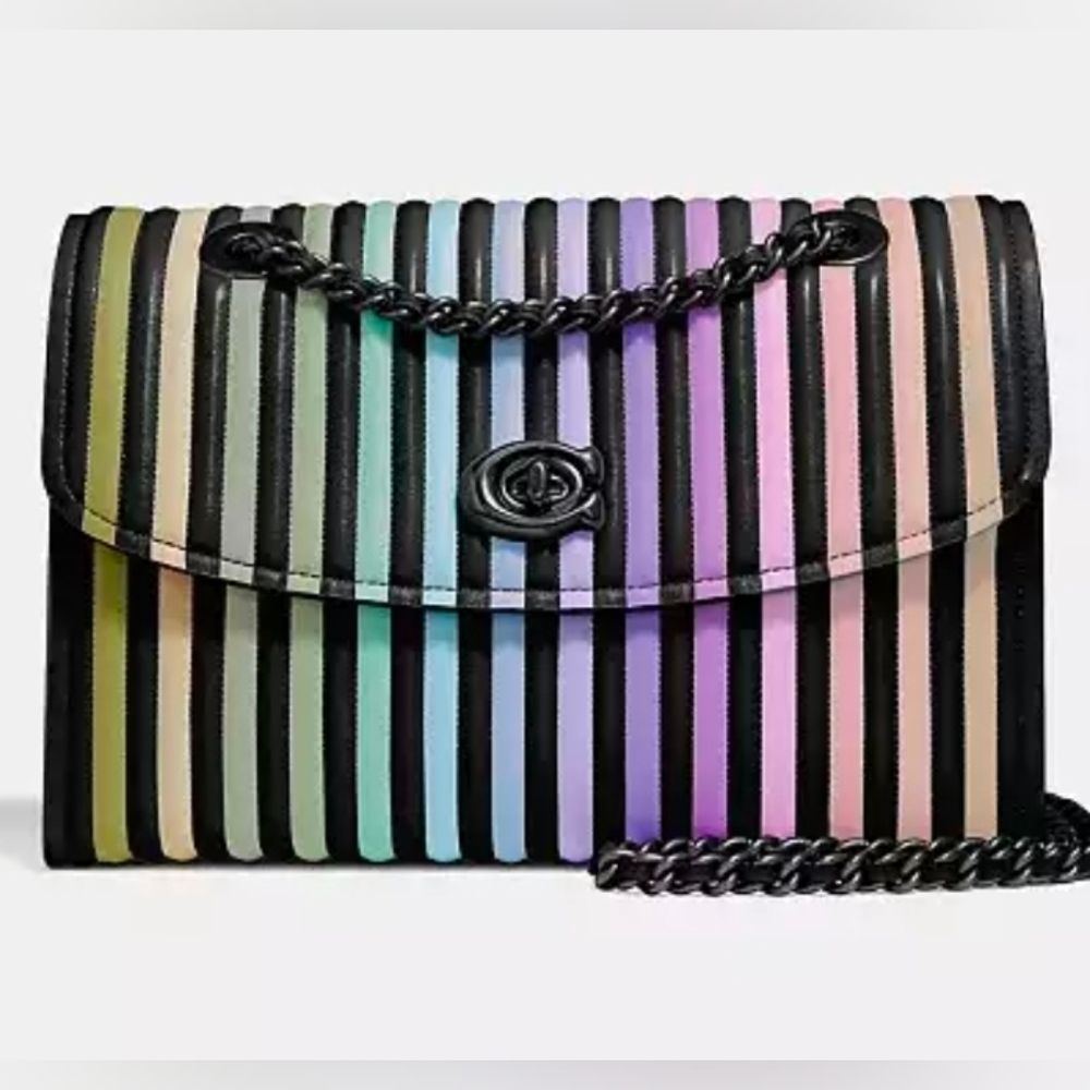 🌈🔹️COACH🔹️ Parker Ombrè Quilted Striped Multicolor Women's Bag + Wallet Set - Picture 4 of 17
